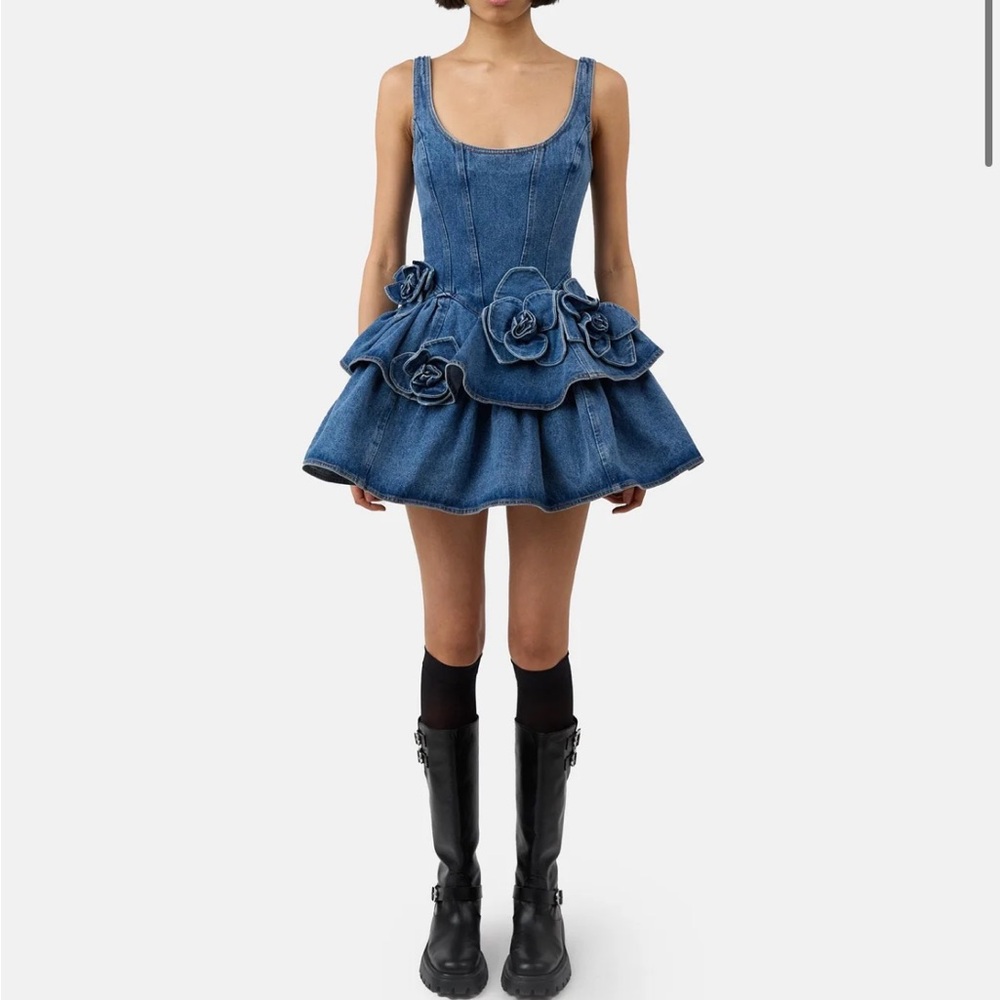 Aknvas Blue Denim Dress with Floral Accents - sold out online!!